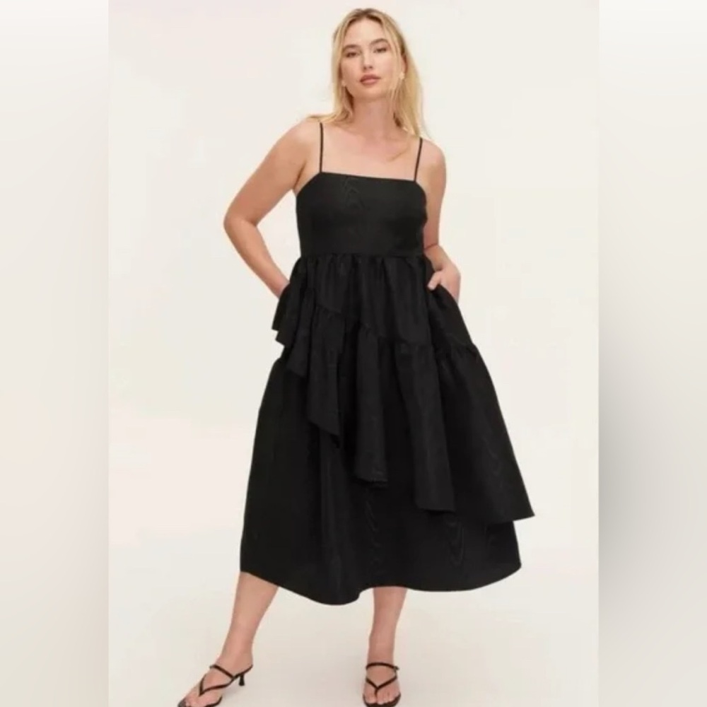 Kate Spade Black Asymmetrical Tiered Midi Dress